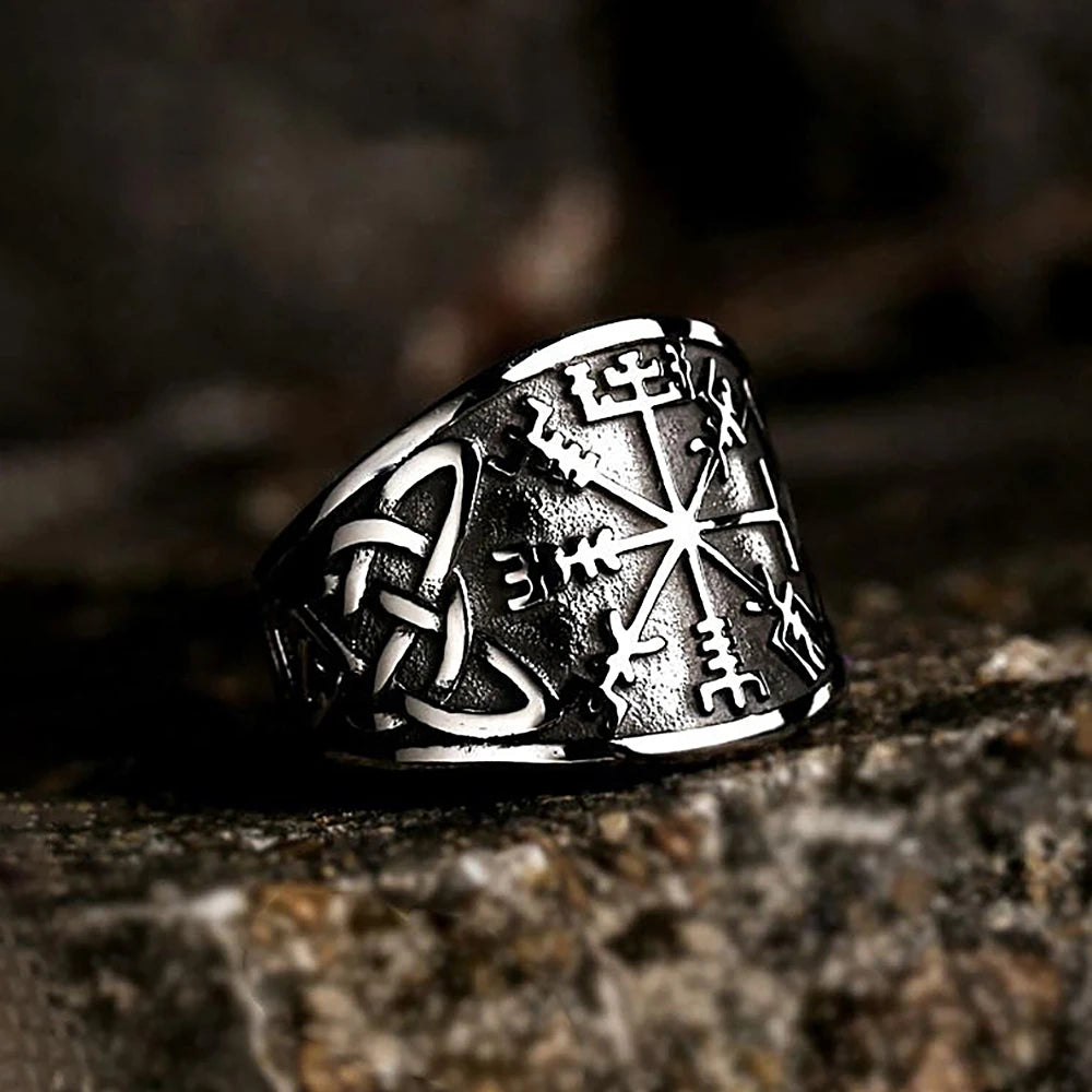 Vintage Nordic Viking Compass Rings Stainless Steel Punk Viking Celtics Knot Ring For Men Biker Amulet Jewelry Gift