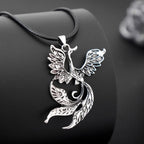 Vintage Phoenix Pendant Necklace — Black Cord, Animal Medal