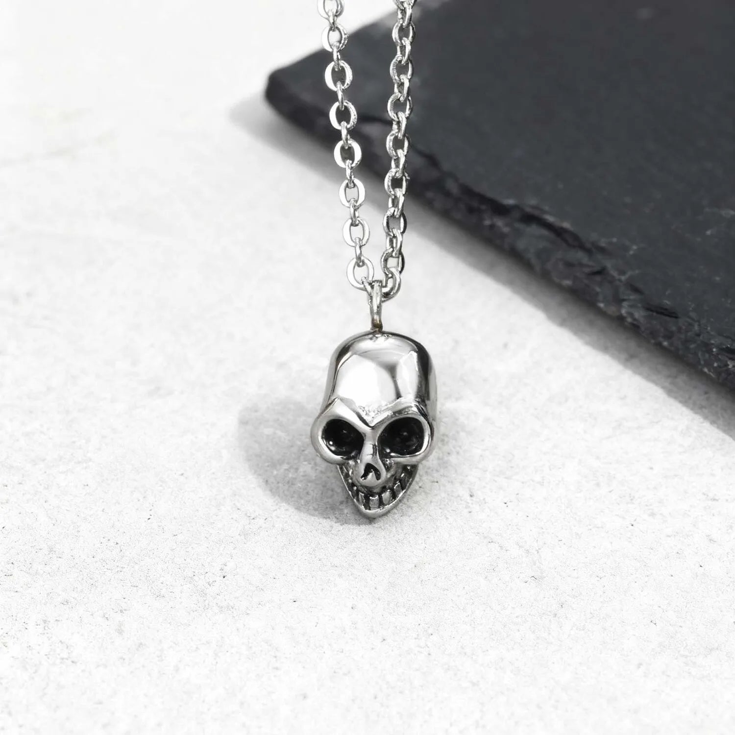 Retro Punk Stainless Steel Skull Necklace for Men,Rock Small Personality Pendant Necklace,Halloween Jewelry