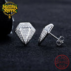 Iced Out Rhombus Stud Earrings — 925 Silver