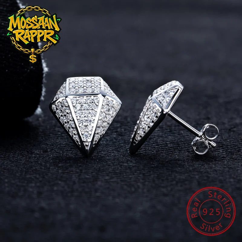 Iced Out Rhombus Stud Earrings — 925 Silver