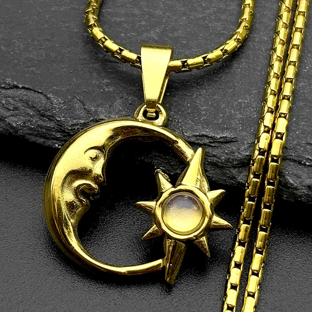 Moon Two-Tone Pendant Sun Goddess Opal Stone Spiritual