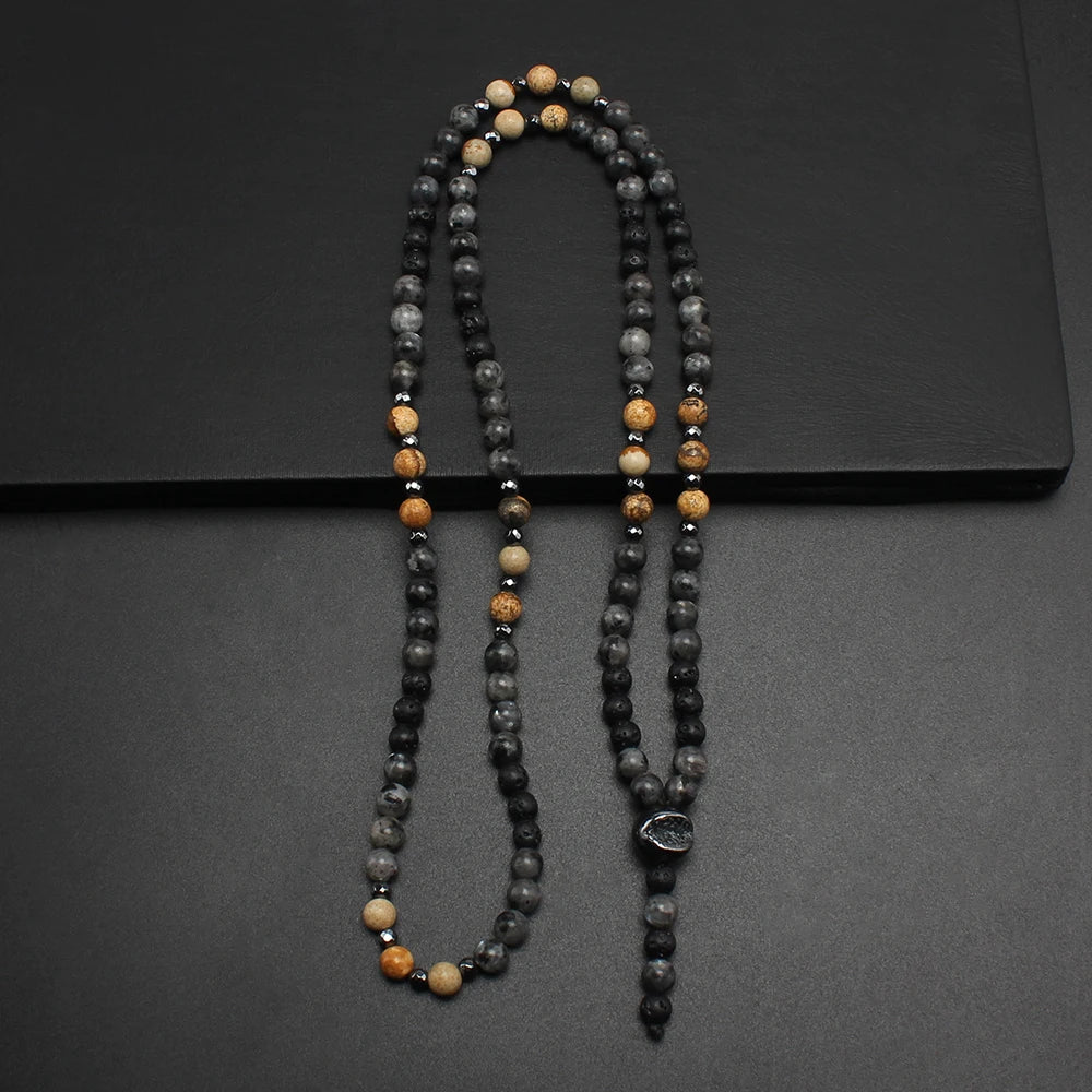 6mm Natural Map Stone Black Shimmerstone Hematite Necklace for Men and Women