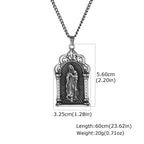 Virgin Mary Gothic Pendant Necklace — Grey CZ, Stainless Steel
