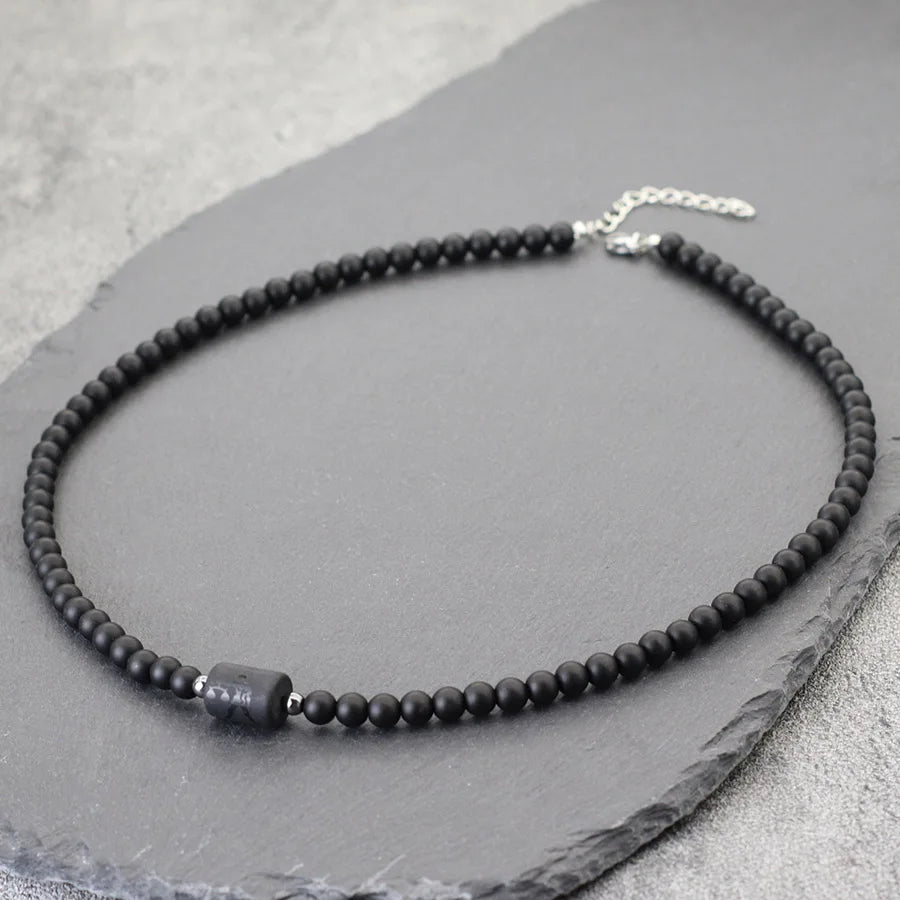 Fashion 12 Constellations Beaded Necklace Men Natural Black Onyx Stone Beads 48cm Short Collar Jewelry Leisure Party Homme Joias