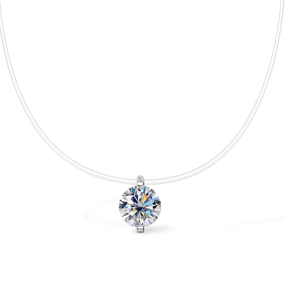 D VVS1 0.5-5CT Moissanite Diamond S925 Sterling Silver Invisible Transparent Fishing Line Clavicle Chain Necklace for