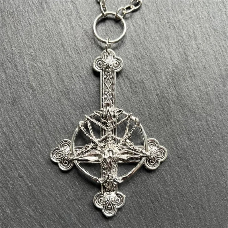 Baphomet Inverted Cross Necklace — Zinc Alloy