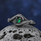 2023 New Vintage 316L Stainless Steel 3D Snake Ring With Green Stone Animal Fashion jewelry For Man Women Boyfriend Gift