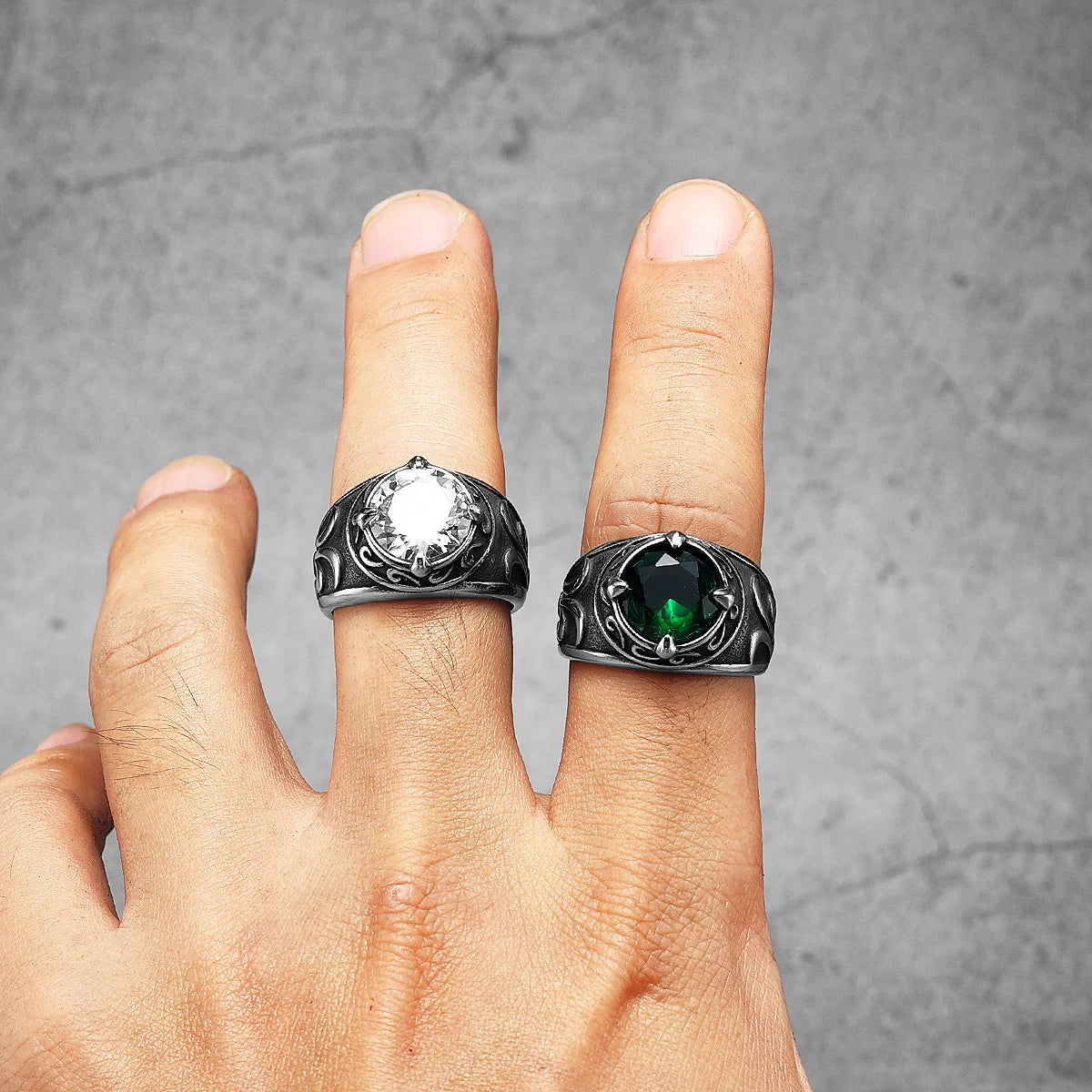 Gemstone Carved Ring — Stainless Steel