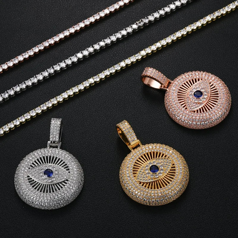 European and American cross-border hot sales ins new devil's eye pendant slightly inlaid with zircon hip hop hipster accessories