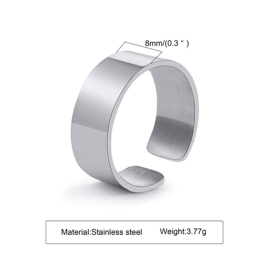 Punk Bend Ring for Men Boys,High Polished Stainless Steel Adjustable Ring,6/8/11.5mm Width Simple Ring for Husband Son