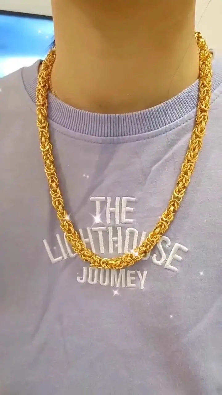 Unisex 24K AU999 Real Gold Boss Chain, Hollow 10MM 60CM Bold Keel Faucet Necklace, Polished Finish