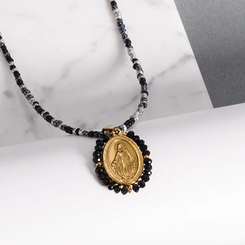 Stainless Steel Christian Virgin Mary Pendant Our Lady of Guadalupe Necklace Women's Religious Lucky Amulet Jewelry Gift