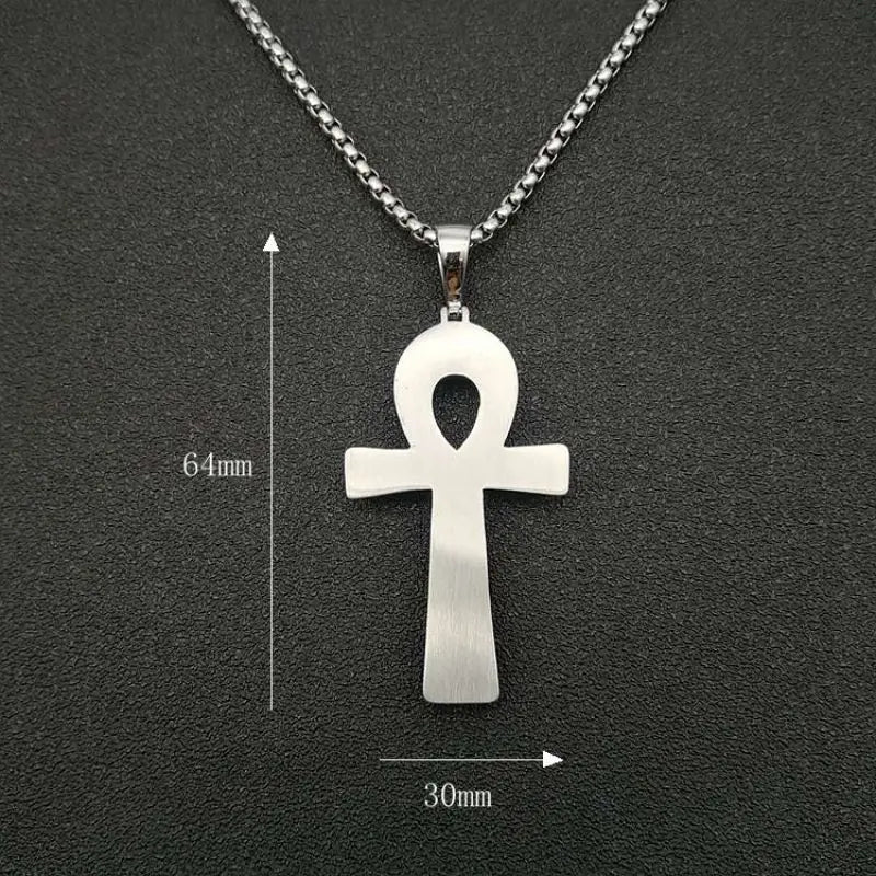 Stainless Steel Titanium Egyptian Ankh Key Hip Hop Pendant Collar Chain Necklace for Women Men Couple Friends Gift Jewel