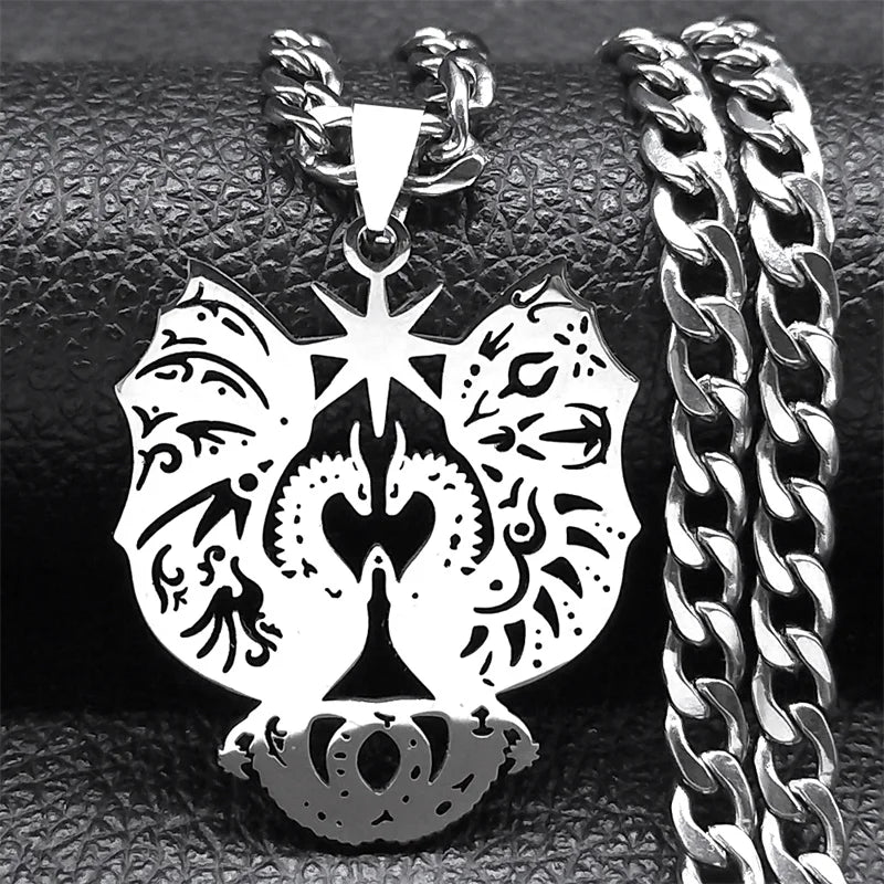 Gothic Double Dragon Star Pendant — Silver