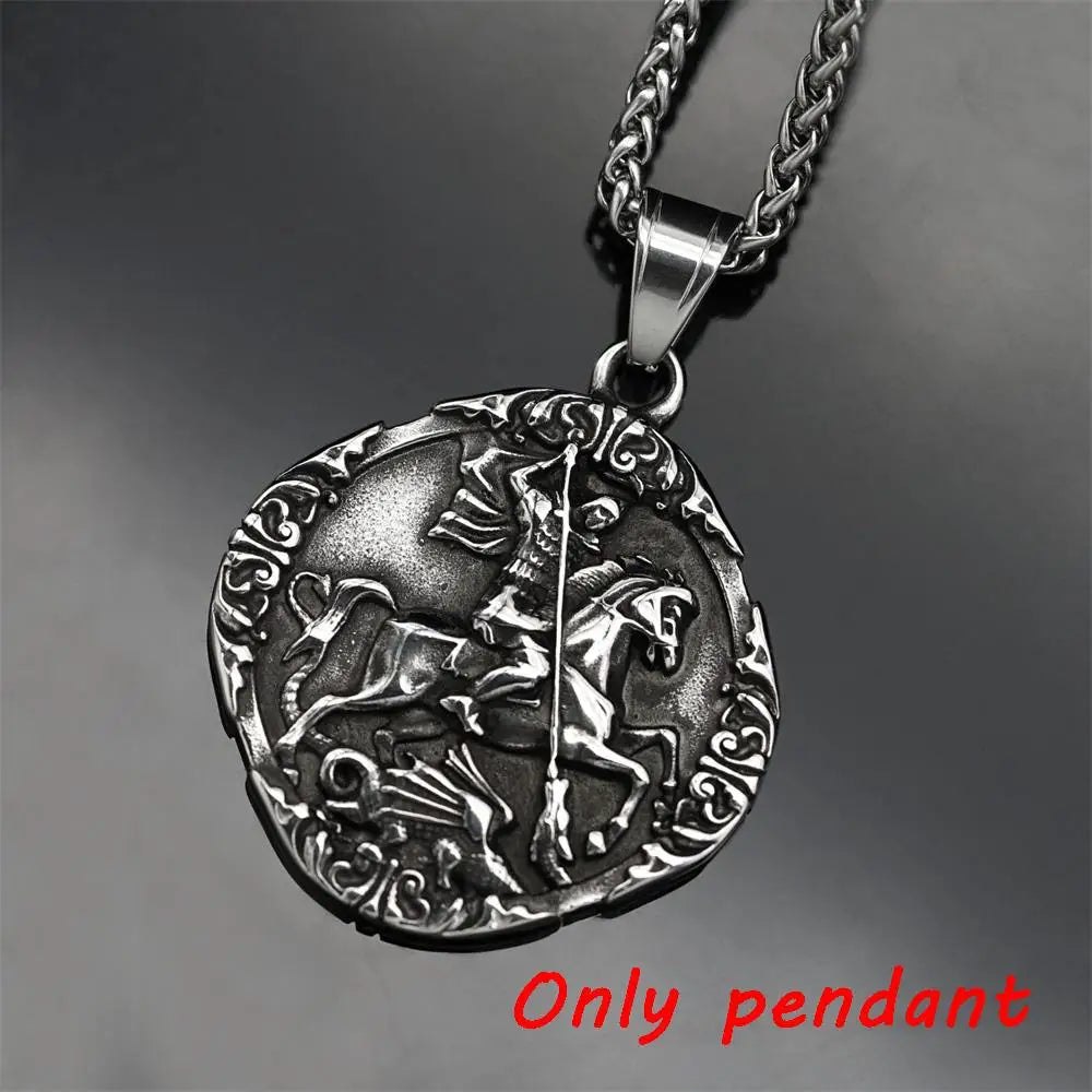 New Jewelry Viking War Horse Greek Latin Knights stainless steel Templar Exquisite Commemorative Seal Pendant Necklace