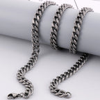 Vintage 8/10MM Curb Chain Necklace for Men Brushed Matte Stainless Steel Cuban Link Men's Boys Neck Chains Male Choker