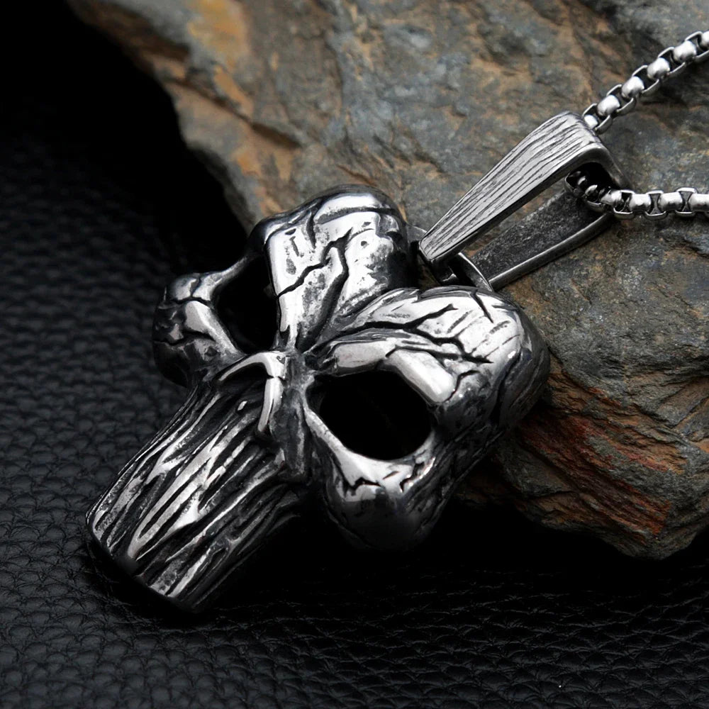Vintage Large Skull Pendant Necklace — Stainless Steel