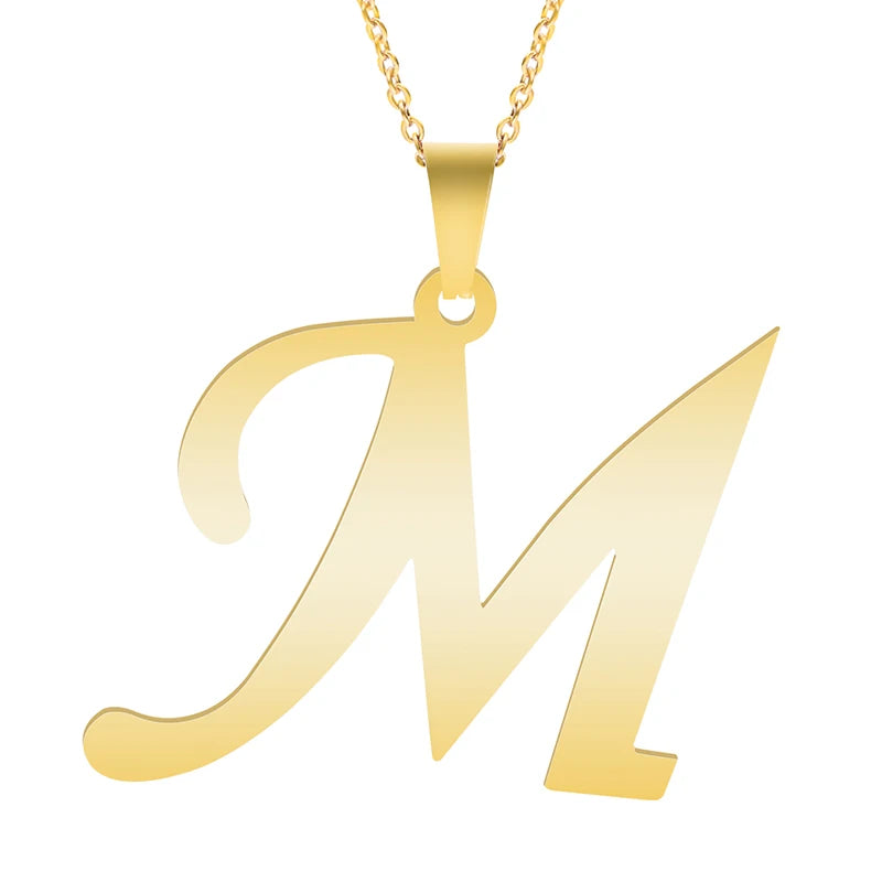 Initial 26 Letters Pendant Stainless Steel Necklaces For Women Men Accessories English Alphabet Necklace Fashion