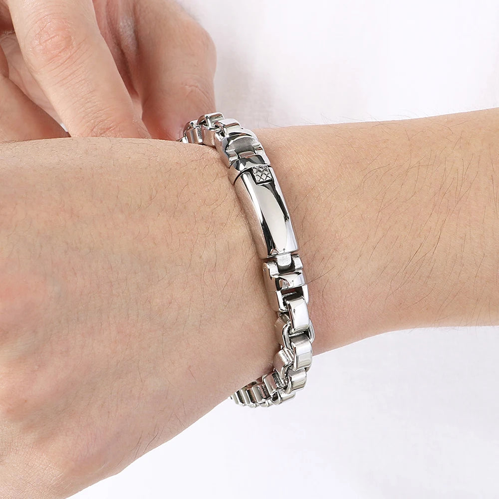 Vintage Cool 316L Stainless Steel Bracelet for Man 8MM Width Box Link Chain Cuff Bangle Classy Mens Boys Birthday