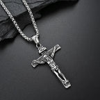 Vintage Stainless Steel Cross Jesus Necklace Pendant Men Women Religious Catholic Cross Necklace Chain Amulet Jewelry Gift
