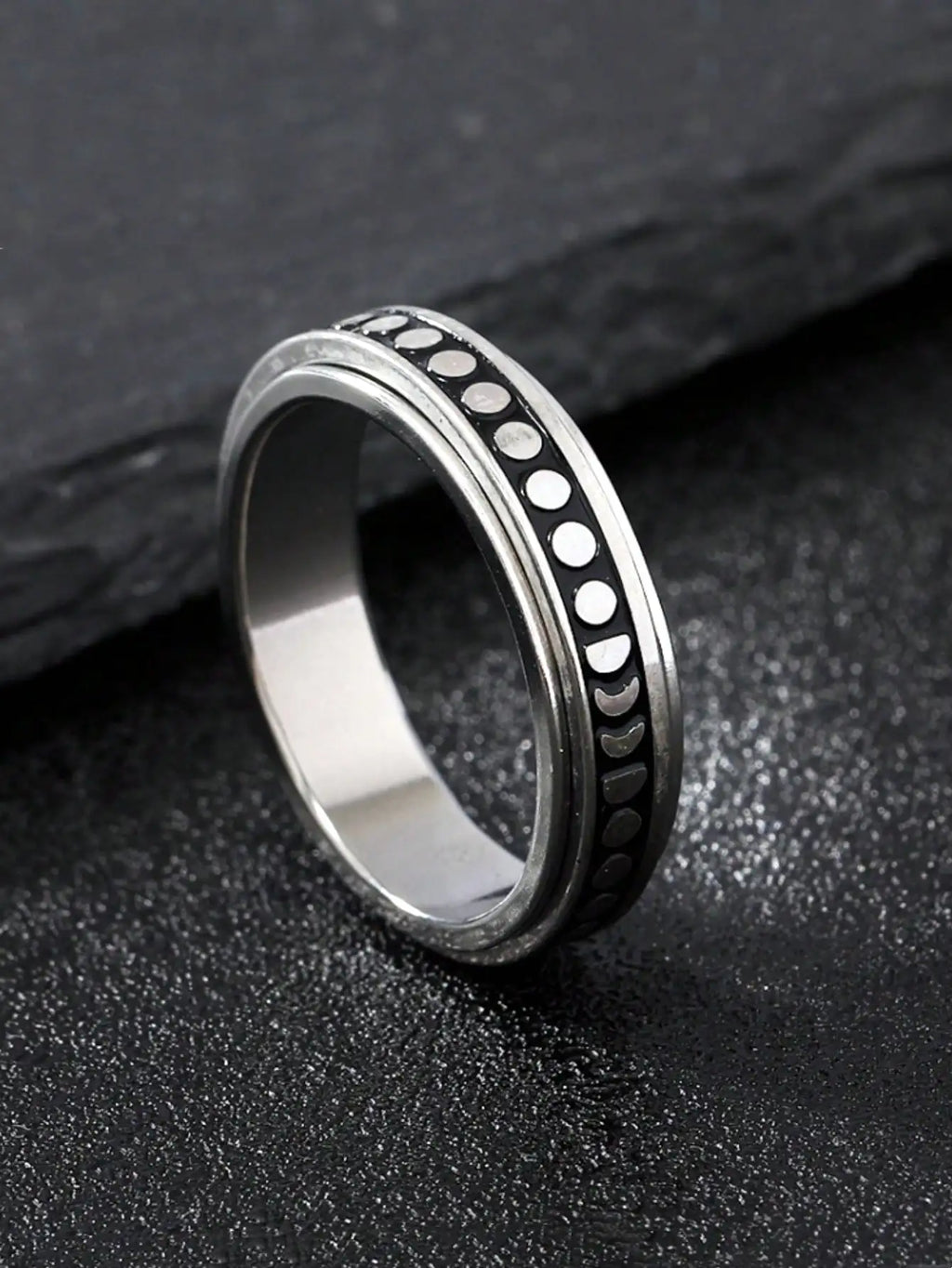 Moon Phase Spinner Ring — Stainless Steel