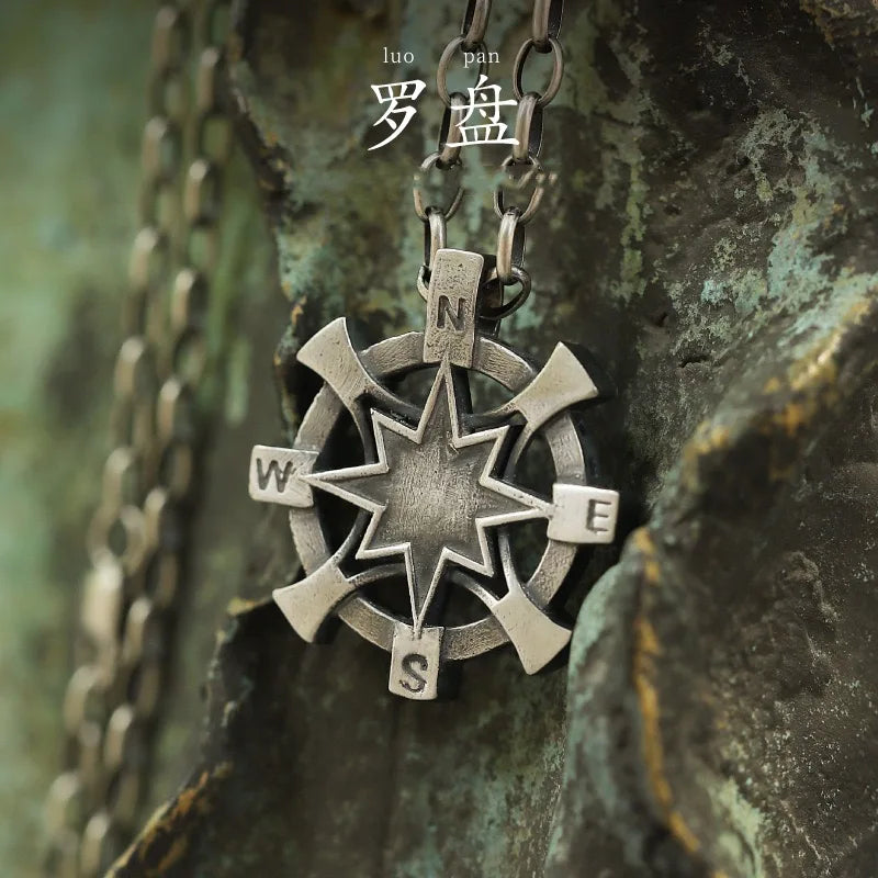 Original Van Gogh sunflower sunflower men's necklace high sense pendant nautical compass retro fashion trend pendant
