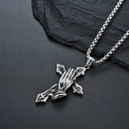 Stainless Steel Cross Praying Hands Pendant Necklace