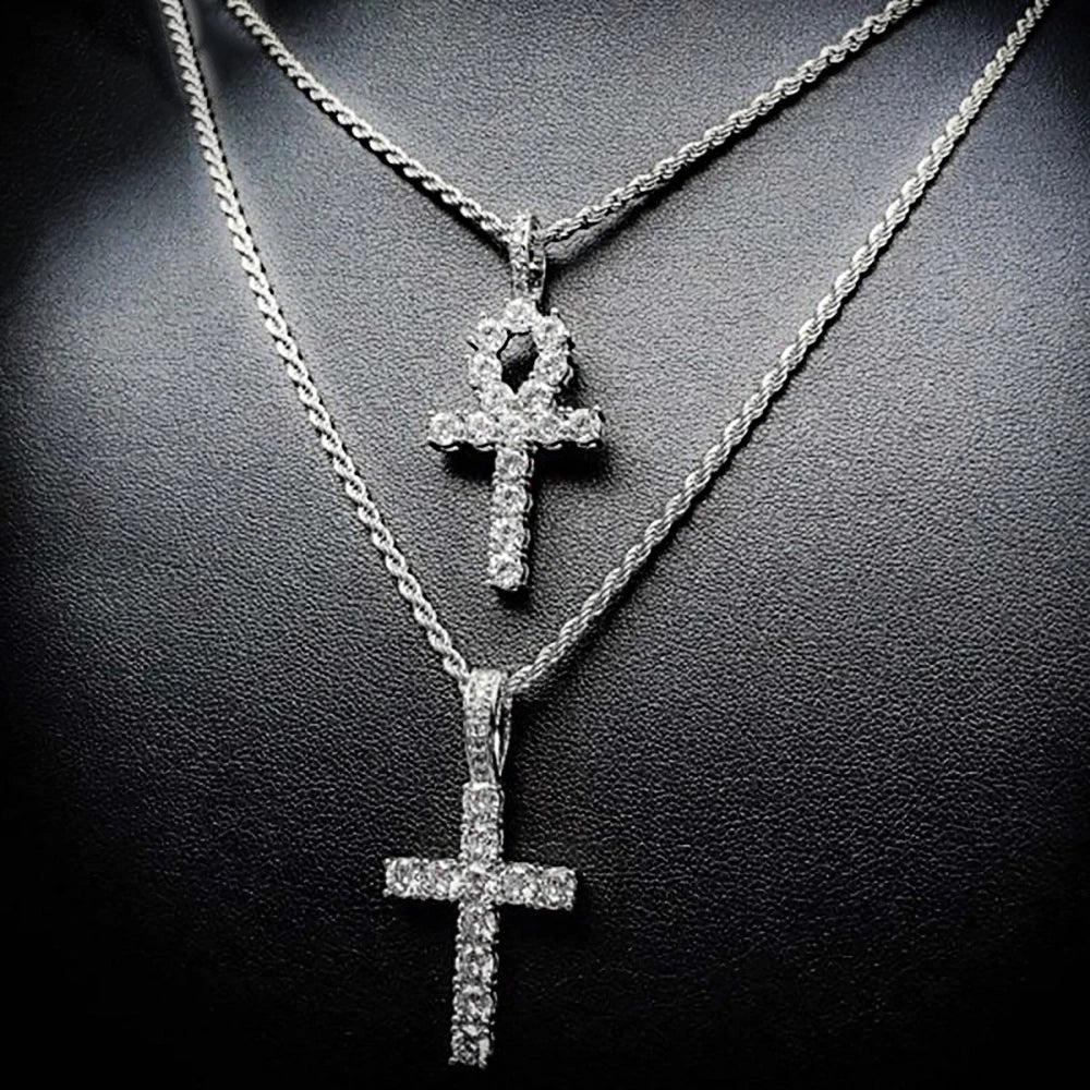 Hip Hop Cross Pendant Necklace For Women Jewelry Female Statement Men Iced Out Tennis Chain Gold Color Jewellery Gift