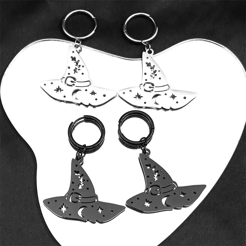 Star Silver Earrings Witch Hat Moon Snowflake