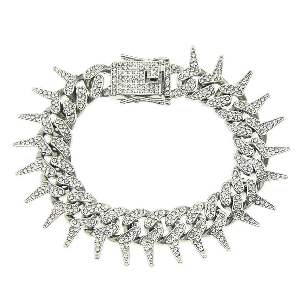 20mm Gothic Thorns Flash Full Rhinestone Miami Cuban Chain Luxury Fashion Men's Necklace For Women Hip Hop Cool