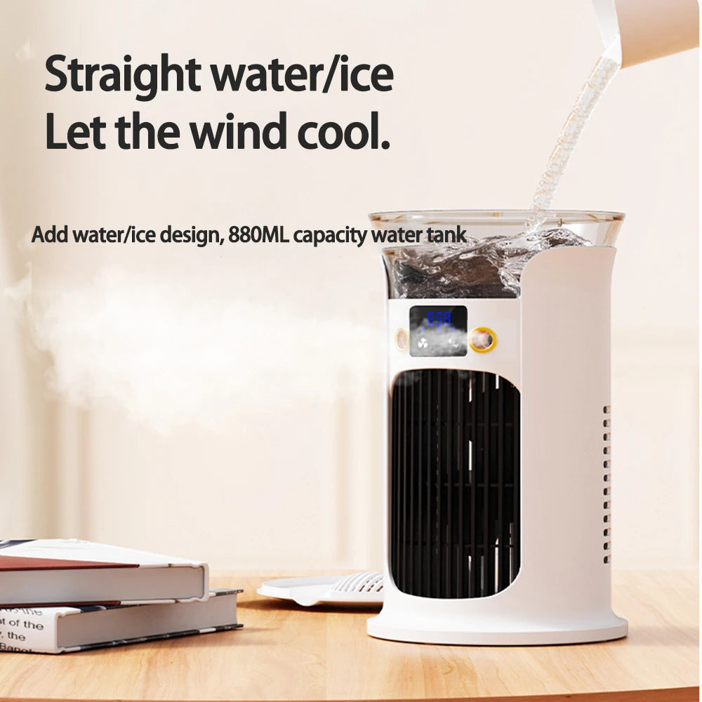 Mute Desktop USB Mini Portable Air Conditioner Fan for Room Home Camping Humidifier Water Mist Cooling Fan Night Lamp