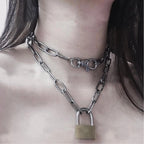 Retro Punk Fashion Exaggerated Thick Chain Necklace Simple New Couple Multi-Layer Lock Necklace Unisex Jewelry