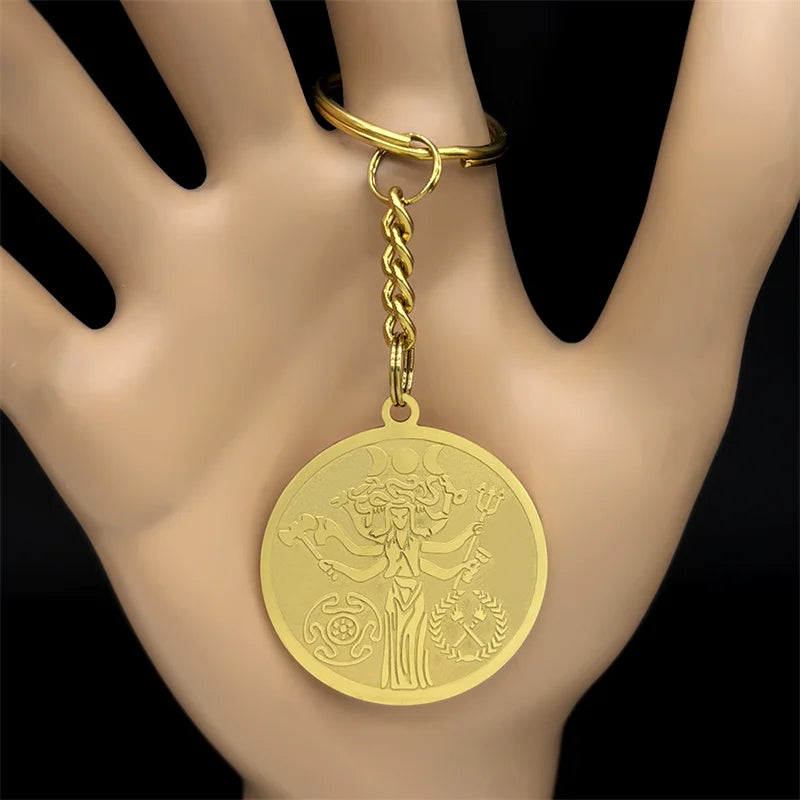 Snake Trident Gold Pendant Wicca Triple Moon Goddness
