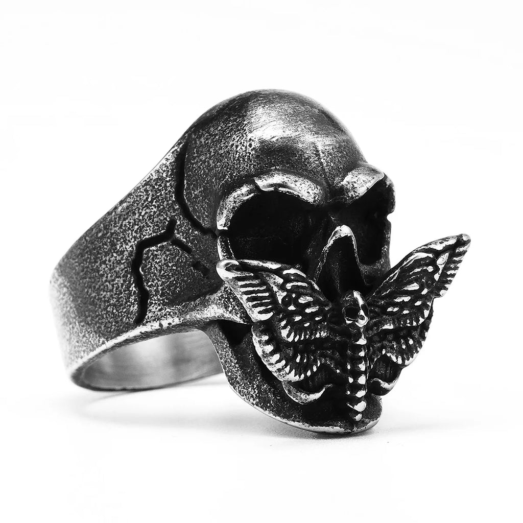 Butterfly Skull Ring Black — Stainless Steel