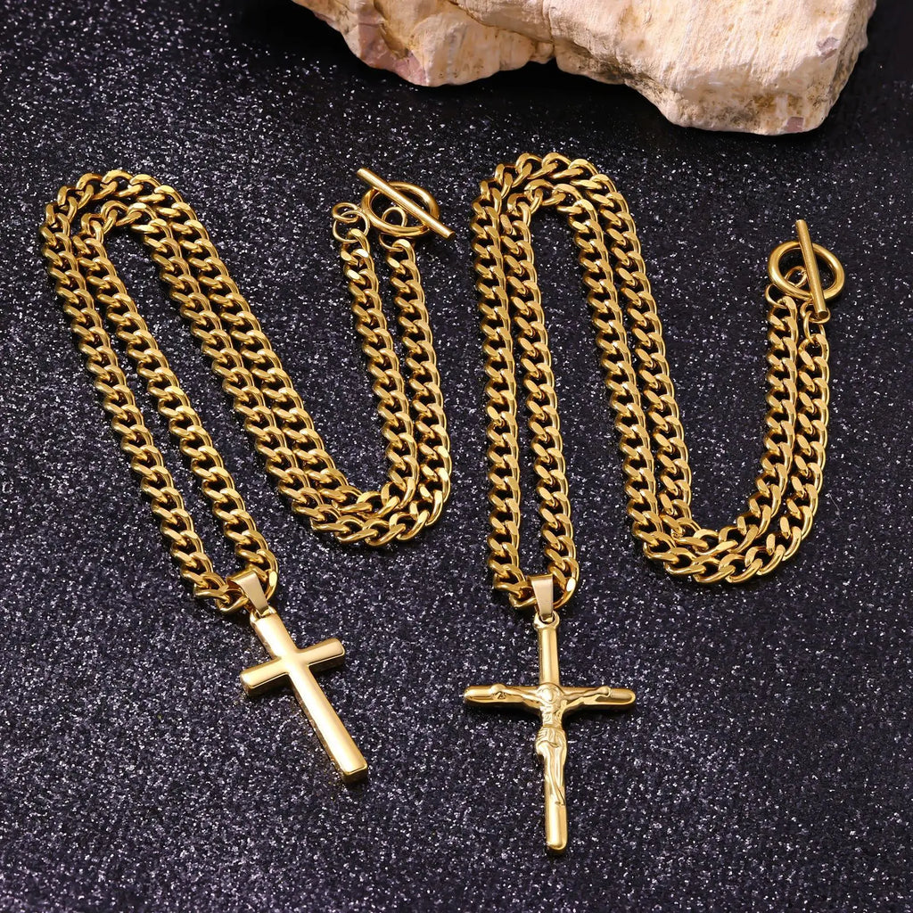 Luxury 24K 9999 Pure Gold real gold Cross Men Women Necklace Hip Hop Street Style Punk Vintage Pendant