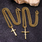 Luxury 24K 9999 Pure Gold real gold Cross Men Women Necklace Hip Hop Street Style Punk Vintage Pendant