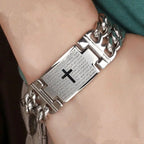 HNSP 24MM Width 316L Stainless Steel Cuban Chain Cross Bracelet For Men Jewelry Male Hand Chain Wrap Bracelets Punk