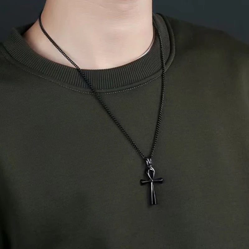 Gold Cross Ankh Pendant Necklace Stainless Steel