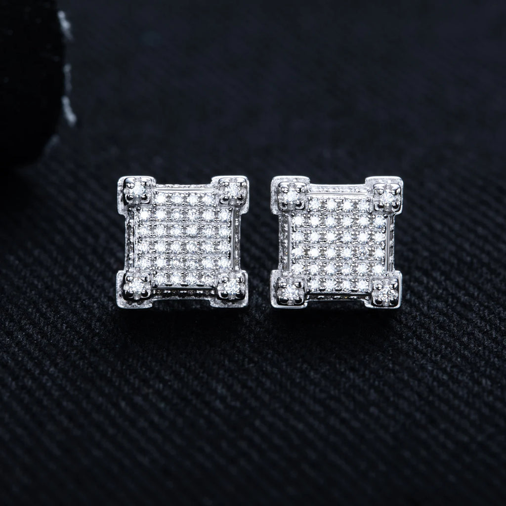 Iced Out Square Stud Earrings — 925 Silver