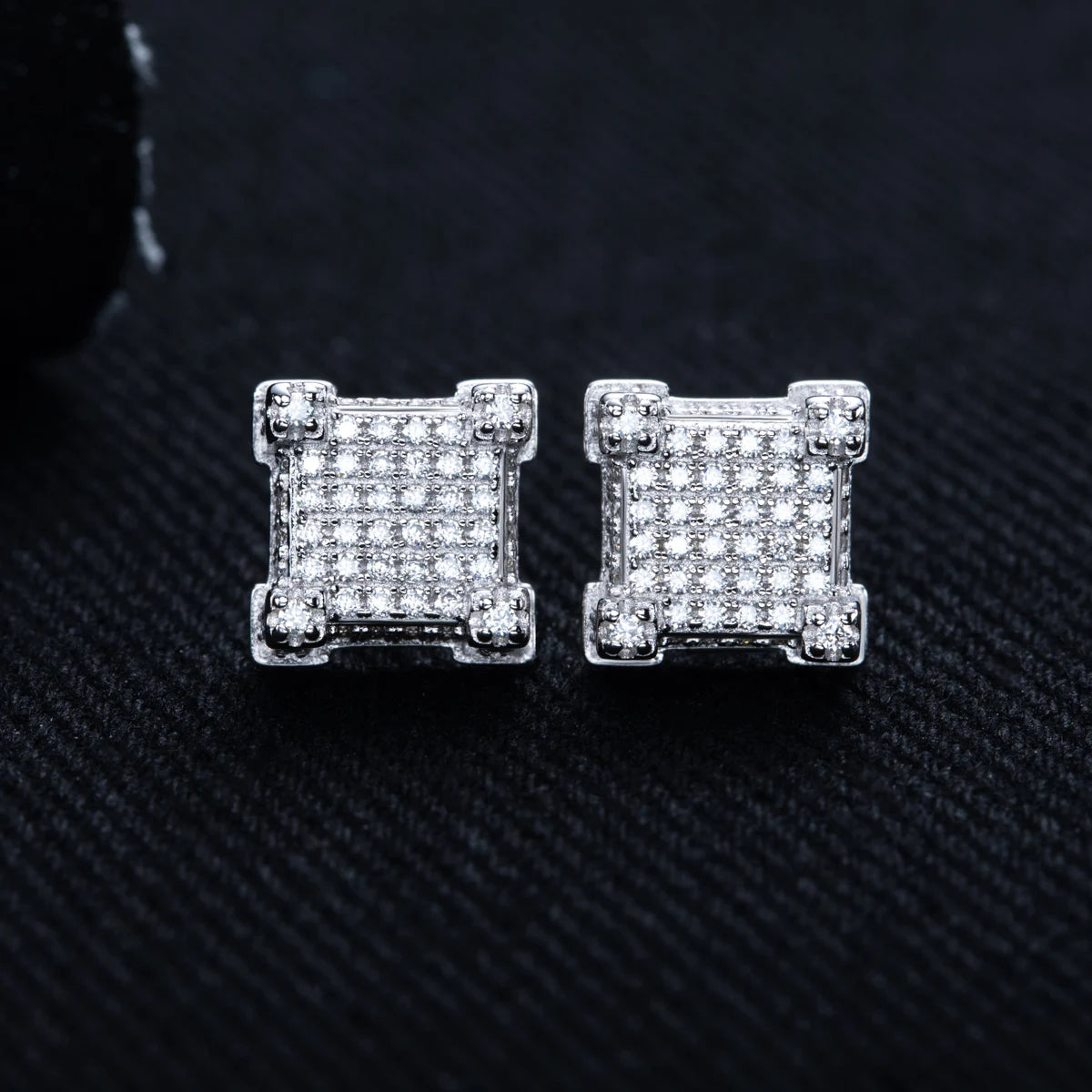 Iced Out Square Stud Earrings — 925 Silver