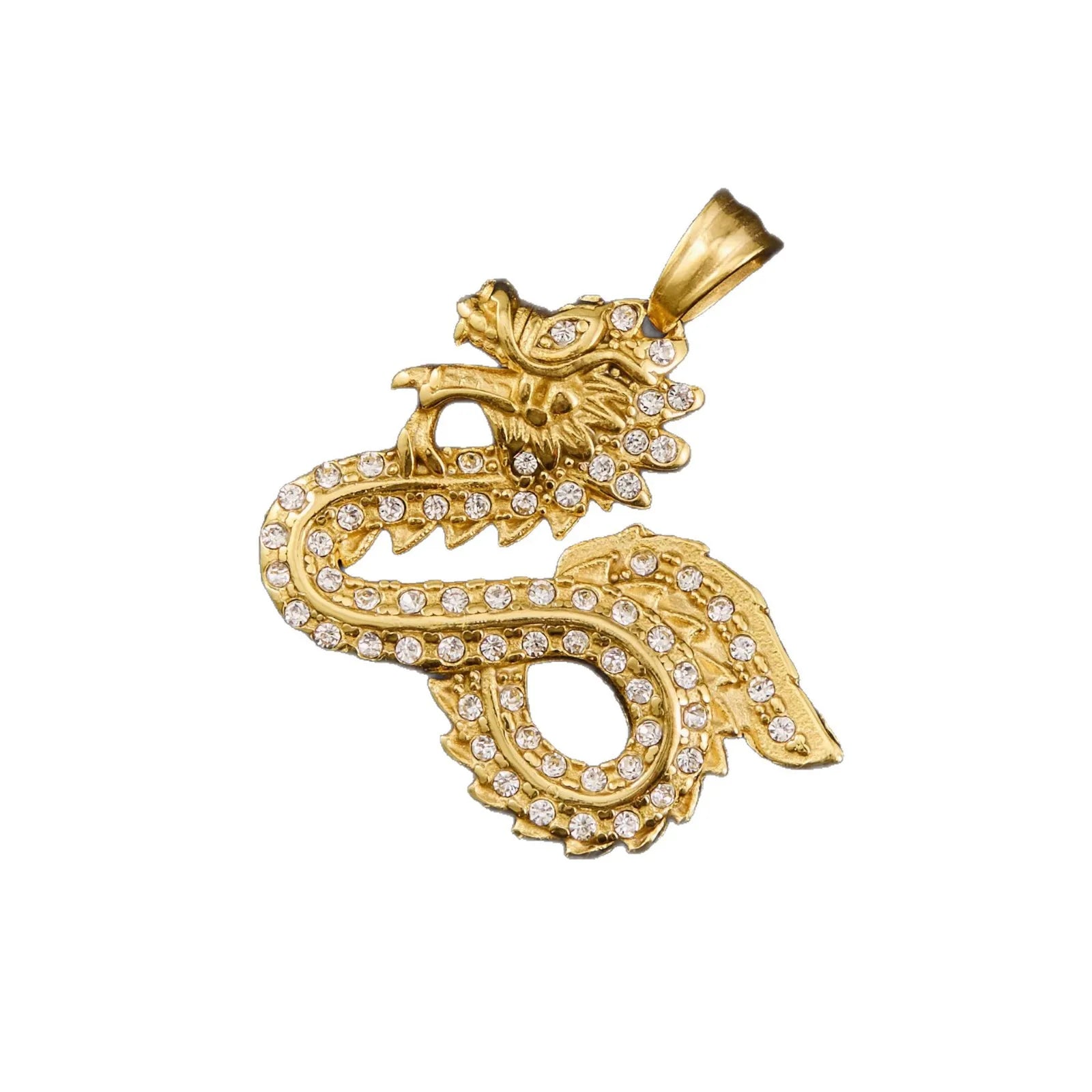 Dragon Rhinestone Pendant Necklace — Stainless Steel