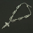 Fashion Hip-hop Sliver Color Flame Cross Crow Skull Pendant Necklace for Women Men Couple Gothic Halloween Party Jewelry Gifts