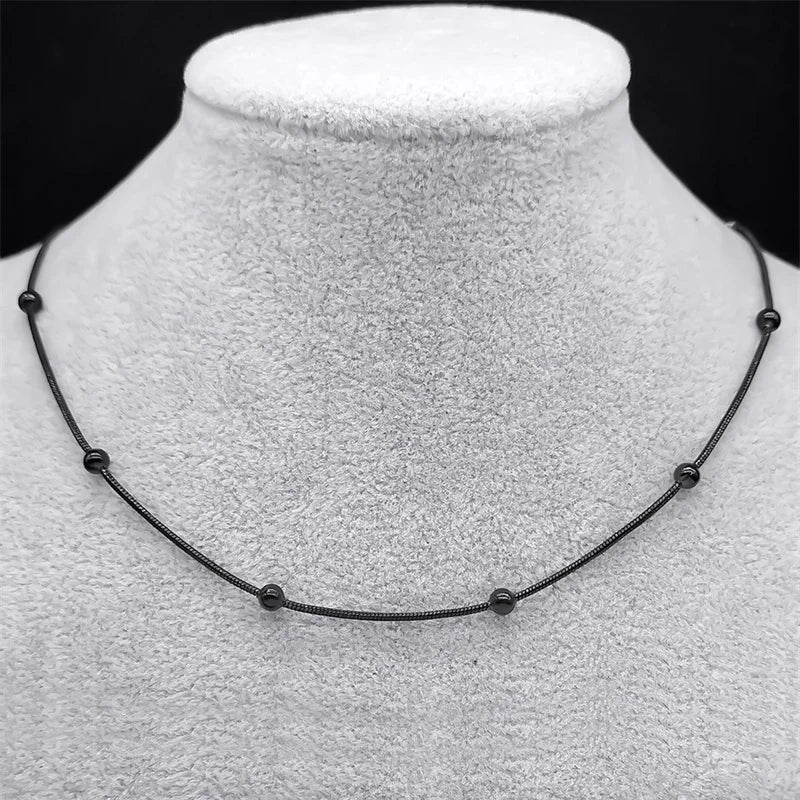 Length 60cm Ball Bead Chain Necklace for Women Men Stainless Steel Gold Sliver Black Color Fashion Jewelry Accessories