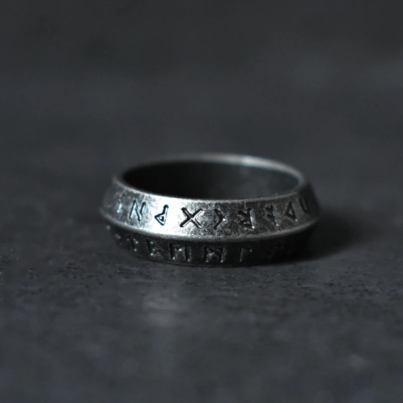 Blackened Viking Stainless Steel Ring Norse Runes Design Retro Gothic Unisex Jewelry Gift for Men Women