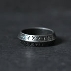 Blackened Viking Stainless Steel Ring Norse Runes Design Retro Gothic Unisex Jewelry Gift for Men Women