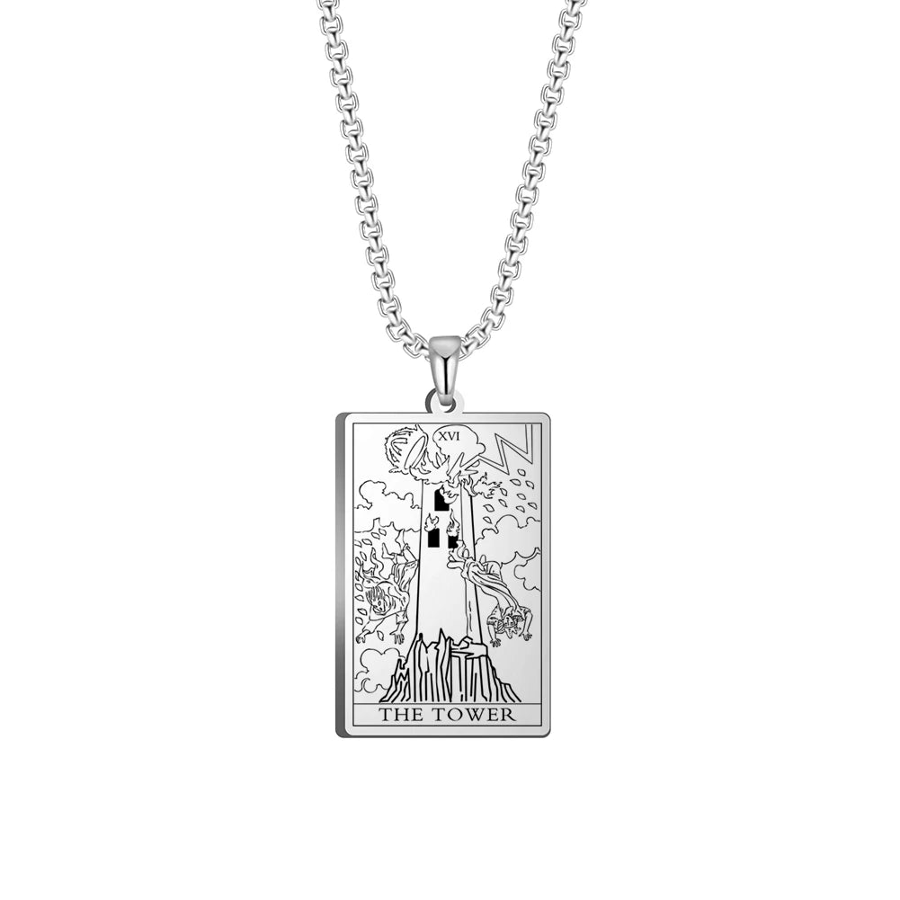 Dawapara The Major Arcana Tarot Cards Vintage Amulet Pendant Necklaces Box Chain Men Jewelry Stainless Steel Golden