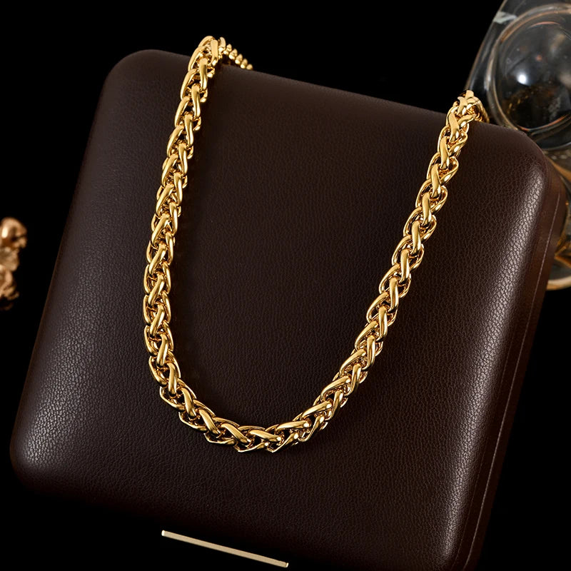 GANEMLY 316L Stainless Steel Metal Cuban Chain Necklace For Women Hip Hop Punk Waterproof 18K Gold Plated Neck Chain Jewelry
