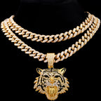 Iced Out Tiger Head Cuban Pendant — Gold