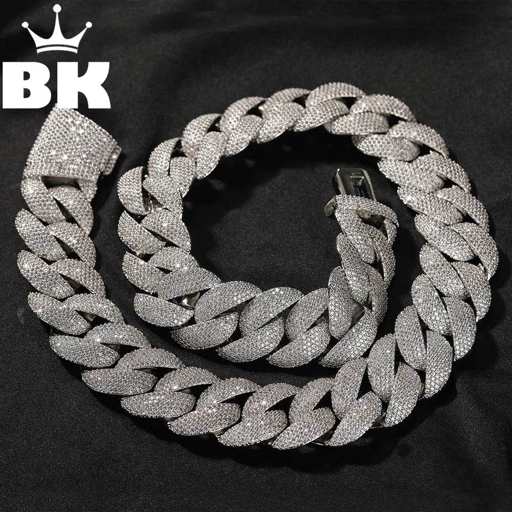 THE BLING KING 24MM Heavy Bubble Cuban Chain Necklace For Men Micro Paved Cubic Zirconia Deluxe Choker Rock Hip Hop
